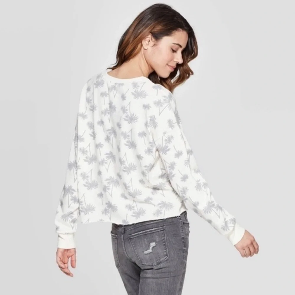 Women’s Long Sleeve Pullover Sweater Shirt Palm Tree Cropped Crop Shirt XL